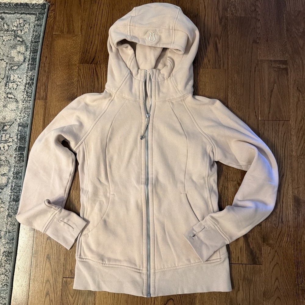 Lululemon Scuba Hoodie Full Zip Heathered Pink Blush Size 6 Thumbholes